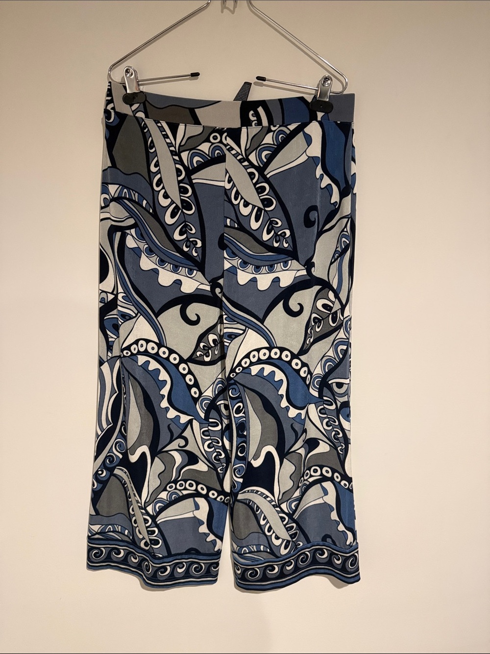 Chico's Blue and Gray Abstract Wide-Leg Pants